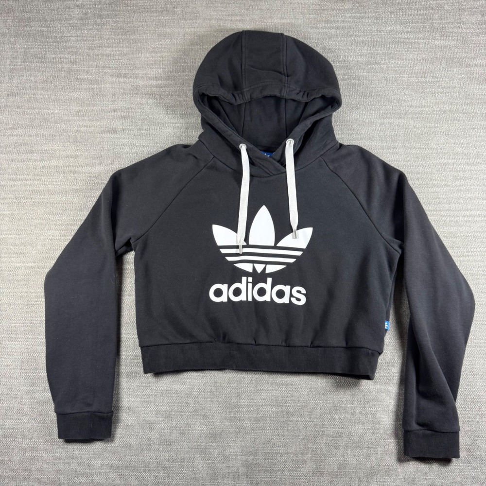 Adidas Originals Trefoil Cropped Hoodie Black White Women's Medium